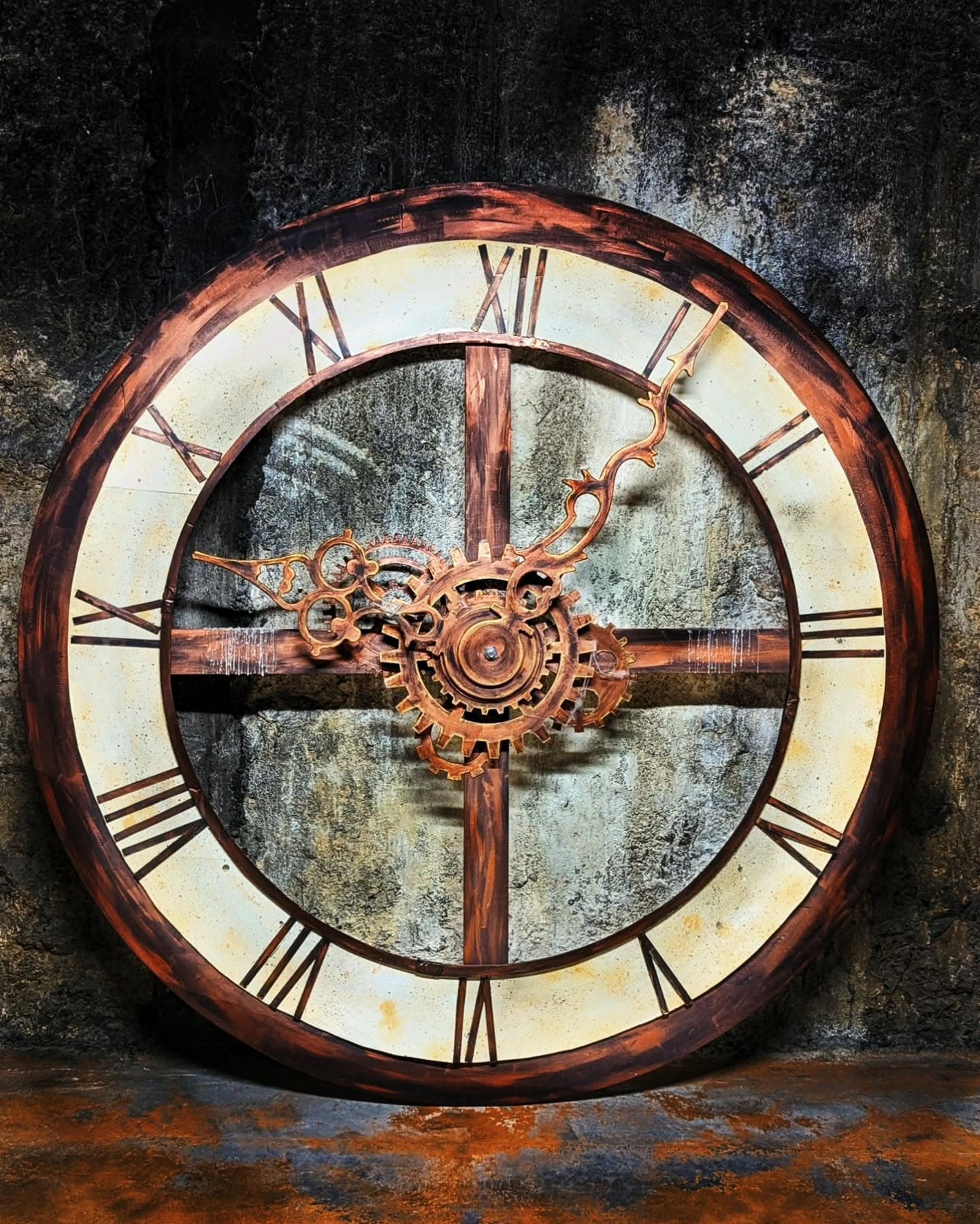 Grand antique clock with metal gears